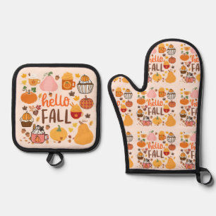 Hallo Fall Pumpkins Ofenhandschuh & Topflappen-Set