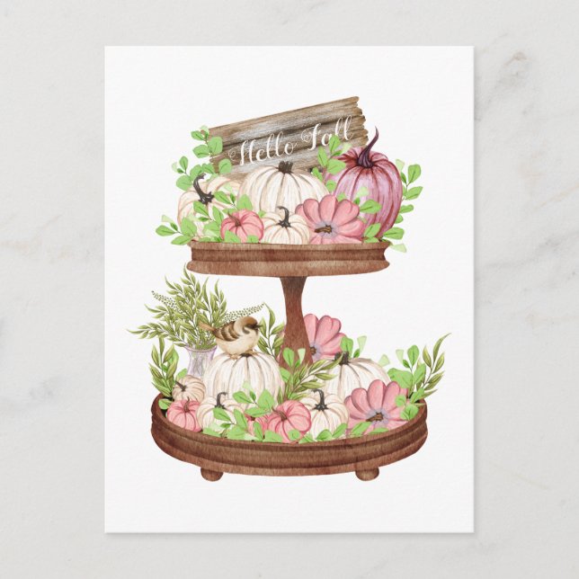 Hallo Fall Pumpkins und Blätter Herbsternte Postkarte (Vorderseite)