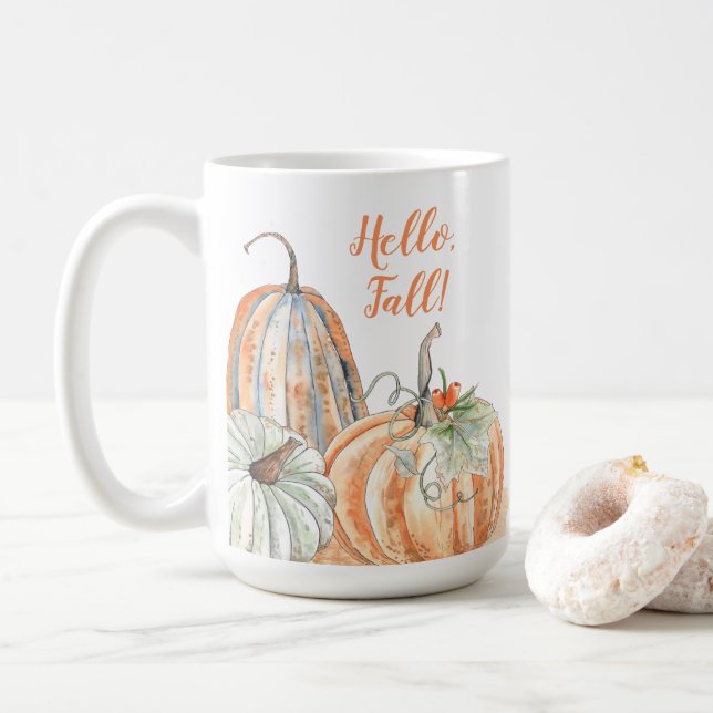Hallo Fall Pumpkins Wasserfarben Herbst Kaffeetasse (Mit Donut)