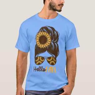 Hallo Fall Sonnenblumen Grafische Herbstfrauen T-Shirt