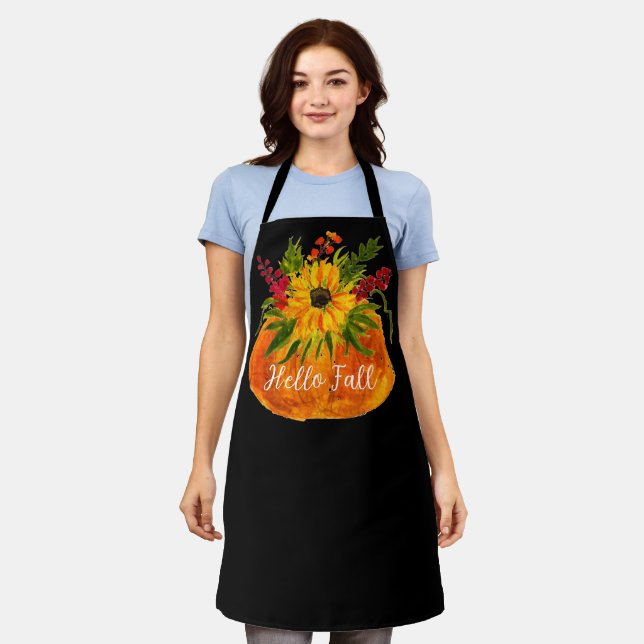 Hallo Fall Sonnenblumen Pumpkin Autumn Rustic Schürze (Getragen)