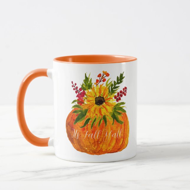 Hallo Fall Sonnenblumen Pumpkin Autumn Rustic Tasse (Links)