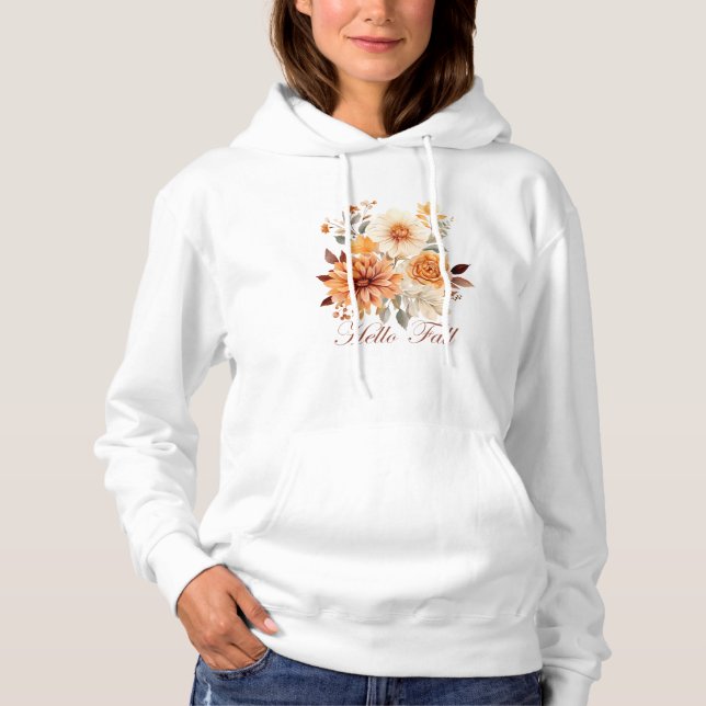 Hallo Fall Wasserfarbe Wildblumen Blätter Herbst Hoodie (Vorderseite)
