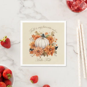 Hallo Fall Wasserfarbe Wildblumen Blätter Herbst Serviette