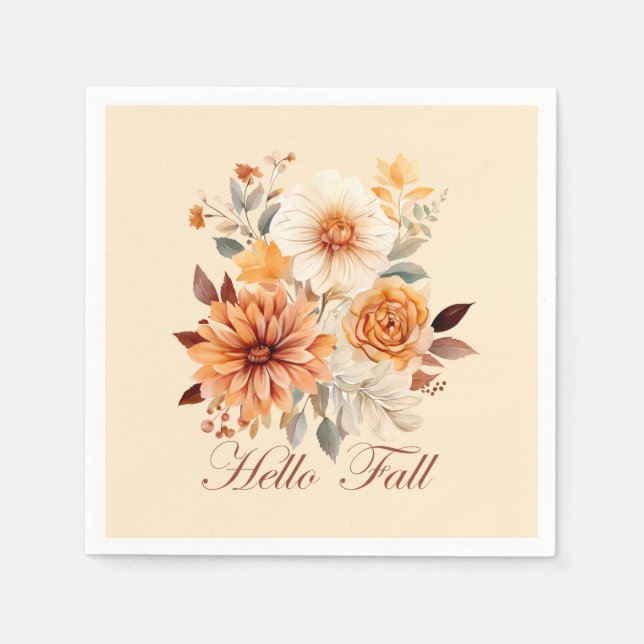 Hallo Fall Wasserfarbe Wildblumen Blätter Herbst Serviette (Vorderseite)