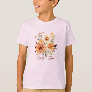Hallo Fall Wasserfarbe Wildblumen Blätter Herbst T-Shirt