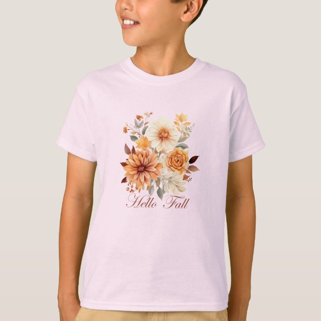 Hallo Fall Wasserfarbe Wildblumen Blätter Herbst T-Shirt (Vorderseite)