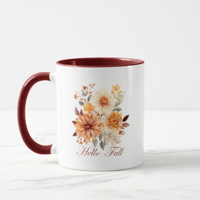 Hallo Fall Wasserfarbe Wildblumen Blätter Herbst Tasse (Links)