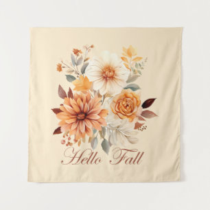 Hallo Fall Wasserfarbe Wildblumen Blätter Herbst Wandteppich