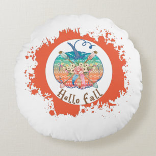 Hallo Fall - Whimsical Pumpkin Design Rundes Kissen