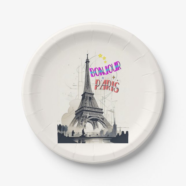 Hallo Farbige Paris Pappteller (Vorderseite)