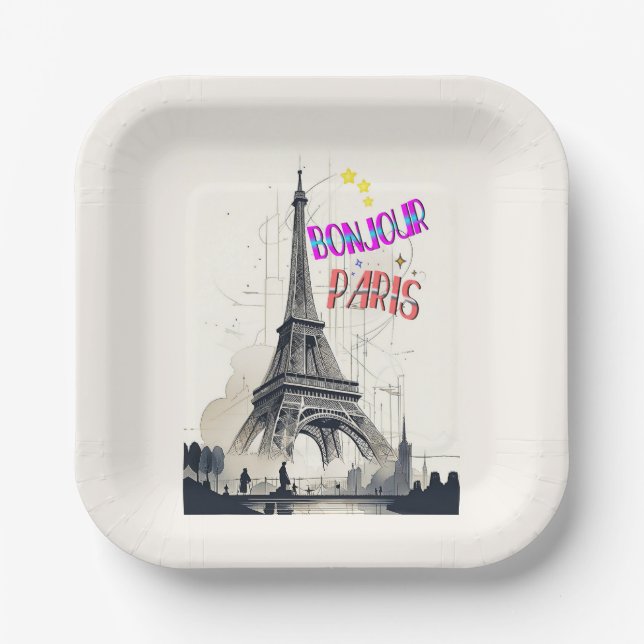 Hallo Farbige Paris Pappteller (Vorderseite)