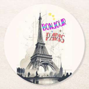 Hallo Farbige Paris Runder Pappuntersetzer