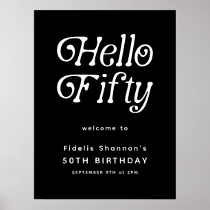 Hallo Fifty Retro   50. Geburtstag Begrüßungszeich Poster