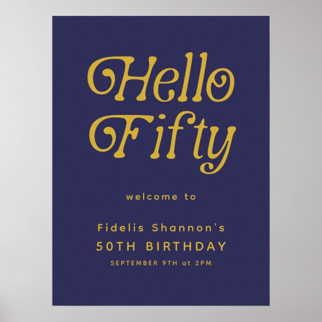 Hallo Fifty Retro | 50. Geburtstag Begrüßungszeich Poster (Vorne)