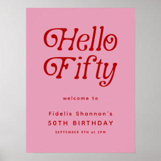Hallo Fifty Retro | 50. Geburtstag Begrüßungszeich Poster
