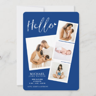 Hallo Film Strip Foto Collage Baby Boy Birth Anno Ankündigung