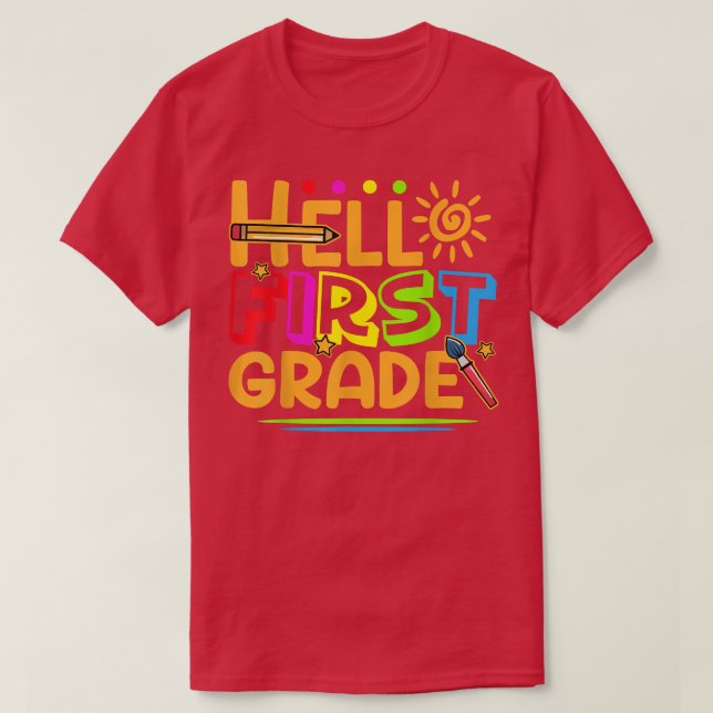 Hallo First Grade Shirt Spaß 1. Klasse Zurück zu S (Design vorne)
