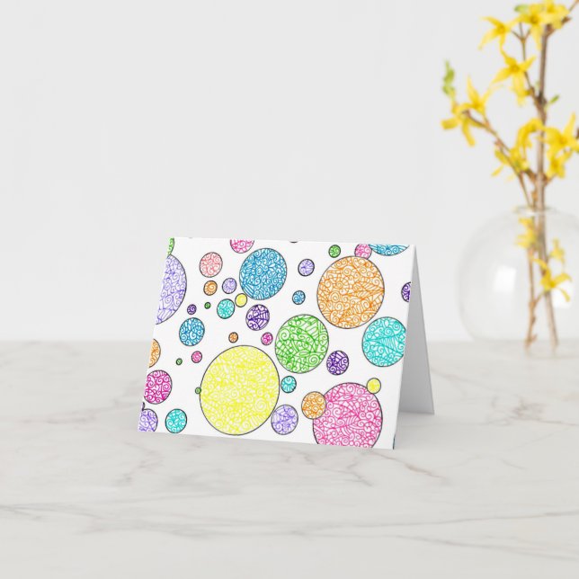 "Hallo, Freund!" Farbenfrohe Bubbles Notecard Karte (Gelbe Blume)
