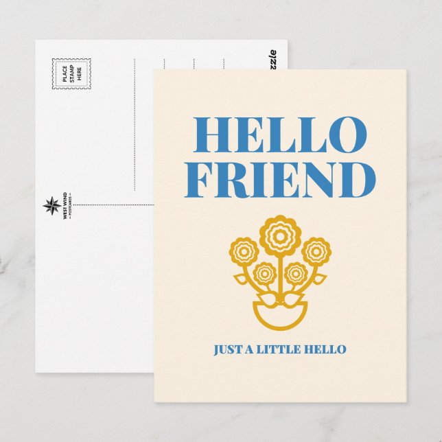 Hallo Freund Florale Typografie Postkarte (Vorne/Hinten)