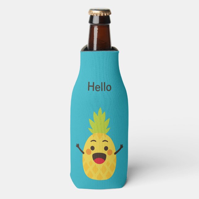 Hallo Freunde! Ananas-Illustration Flaschenkühler (Flaschenvorderseite)