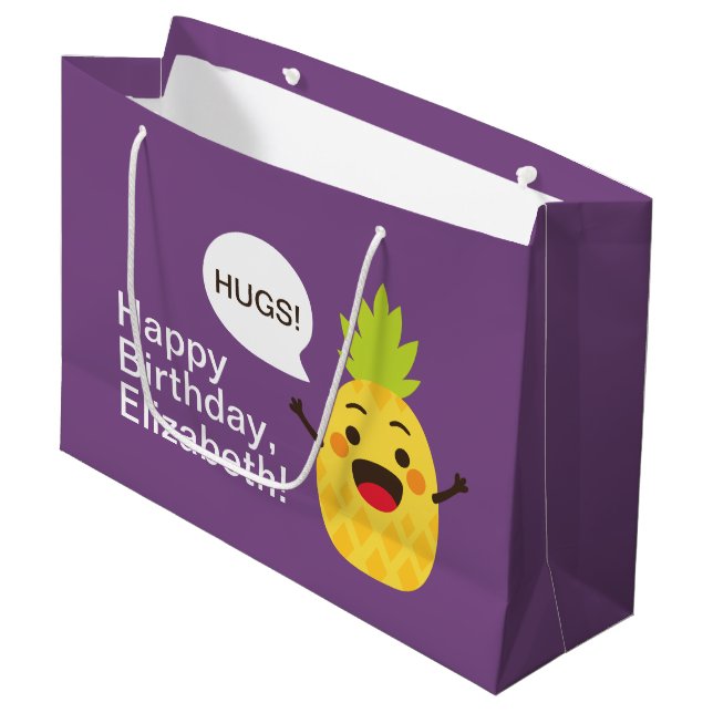 Hallo Freunde! Ananas-Illustration Große Geschenktüte (Vorderseite Schrägansicht)