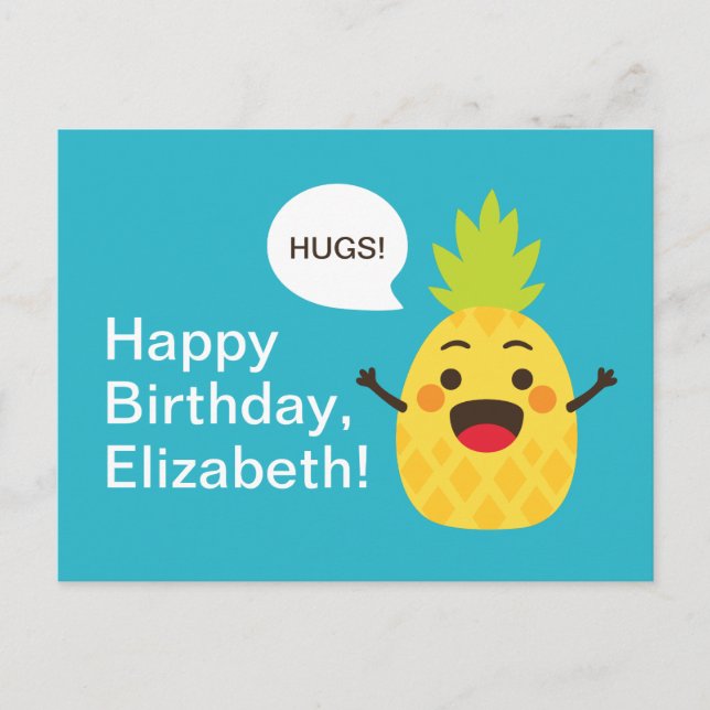Hallo Freunde! Ananas-Illustration Postkarte (Vorderseite)