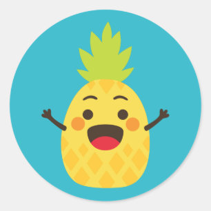 Hallo Freunde! Ananas-Illustration Runder Aufkleber