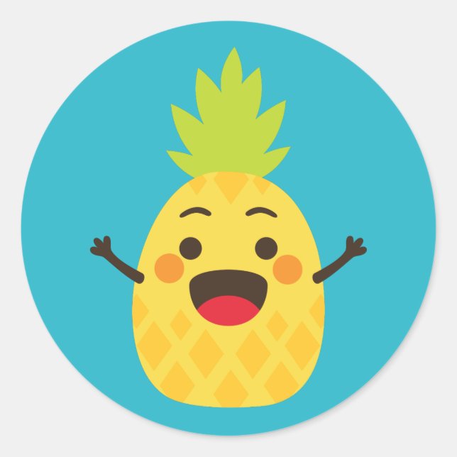 Hallo Freunde! Ananas-Illustration Runder Aufkleber (Vorderseite)