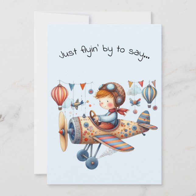 Hallo Freundschaft Kind Fliegt Whimsical Flugzeug Karte (Vorderseite)