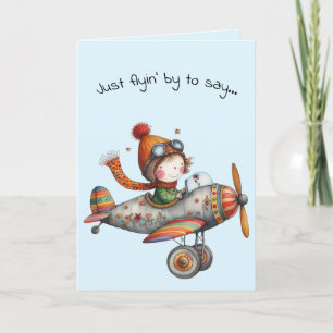 Hallo Freundschaft Whimsical Kind Fliegendes Flugz Karte