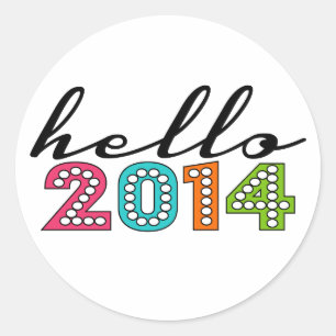 Hallo Frohes Neues Jahr 2014 Silvesteraufkleber Runder Aufkleber