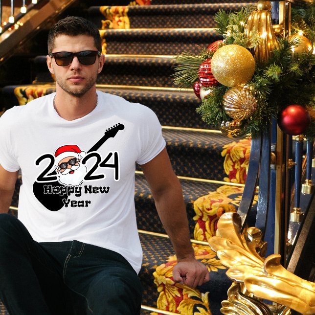 Hallo Frohes Neues Jahr 2024 Santa Rock Star Mann T-Shirt (Von Creator hochgeladen)