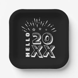 Hallo Frohes Neues Jahr Feuerwerk Schwarz-weiße St Pappteller