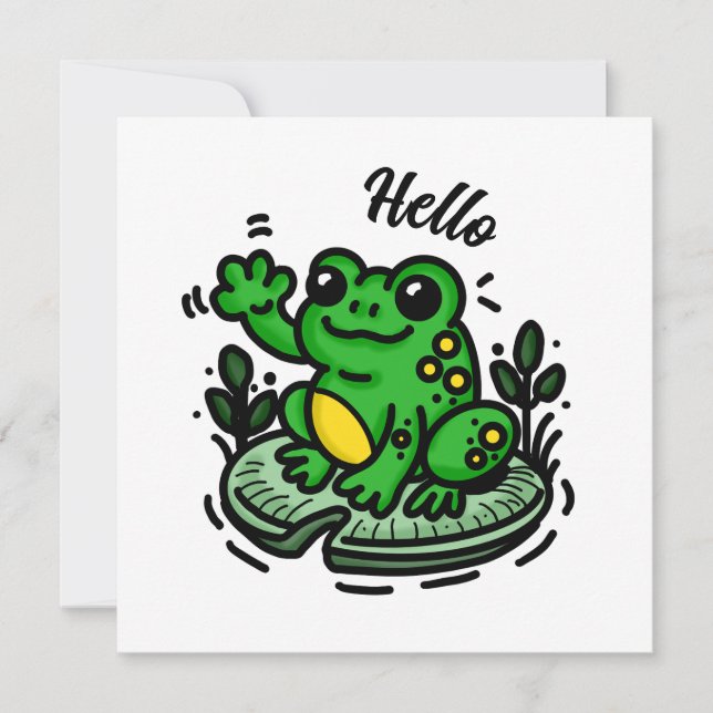 Hallo  | Frosch auf Lily Pad Hand Drawing (Vorderseite)