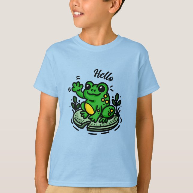 Hallo  | Frosch auf Lily Pad Hand Drawing T-Shirt (Vorderseite)