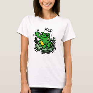 Hallo    Frosch auf Lily Pad Hand Drawing T-Shirt
