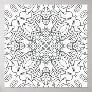 Hallo Frühling: Florale abstrakte Malvorlage Poster