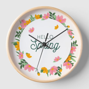 Hallo Frühling Floraler Kranz Uhr