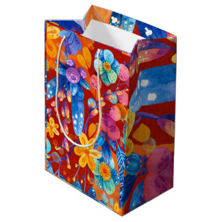 Hallo Frühling glückliche Zeit, florale Farben. Mittlere Geschenktüte