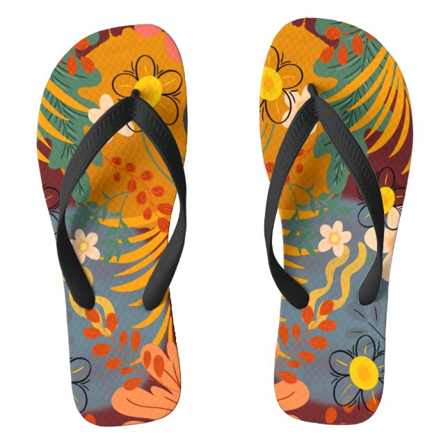 Hallo Frühling glückliche Zeit, florale tropische. Flip Flops (Fußbett)