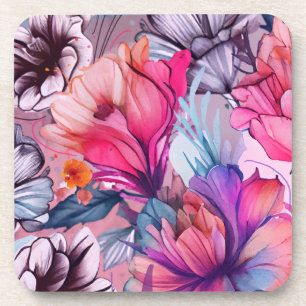 Hallo Frühling glückliche Zeit, rosa violette Blum Getränkeuntersetzer