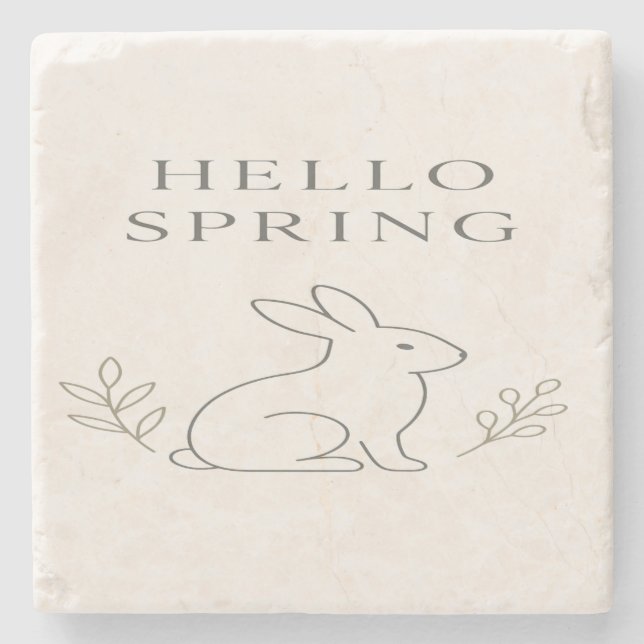 Hallo Frühling Minimaler Hasen Linienkunst Steinuntersetzer (Vorderseite)