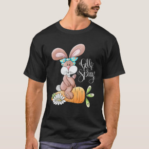 Hallo Frühling Oster Bunny Rabbit Messy Bun Carrot T-Shirt