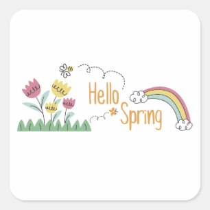 Hallo Frühling Quadratischer Aufkleber