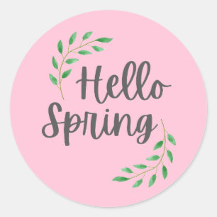 Hallo Frühling Rosa Pastell  Frühlingszeit  Runder Aufkleber