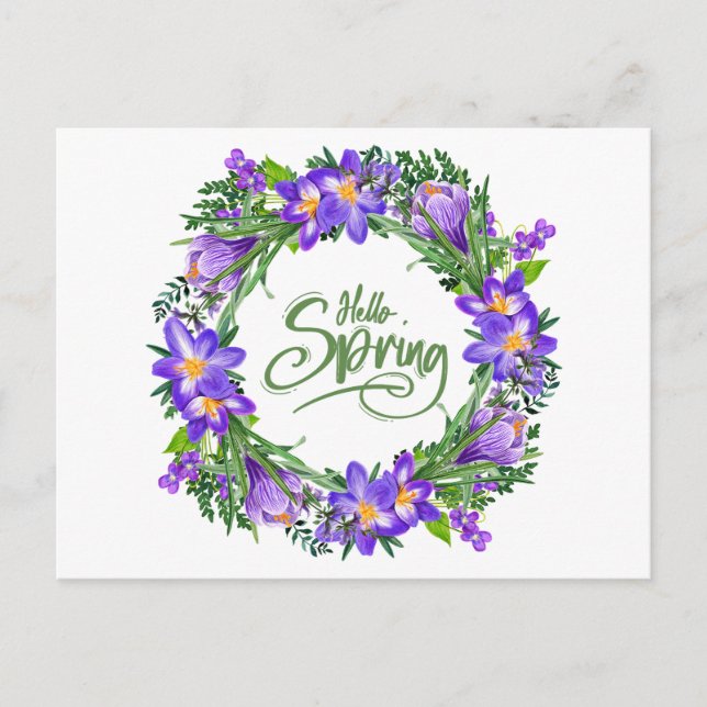 Hallo Frühling Schöner Blumenkranz Postkarte (Vorderseite)