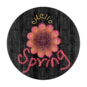 Hallo Frühling - Texturierte rosa und orangefarben Schneidebrett