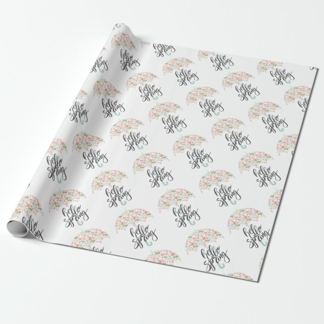 Hallo Frühling Umbrella Geschenkpapier (Ungerollt)