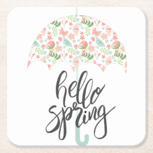 Hallo Frühling Umbrella Rechteckiger Pappuntersetzer